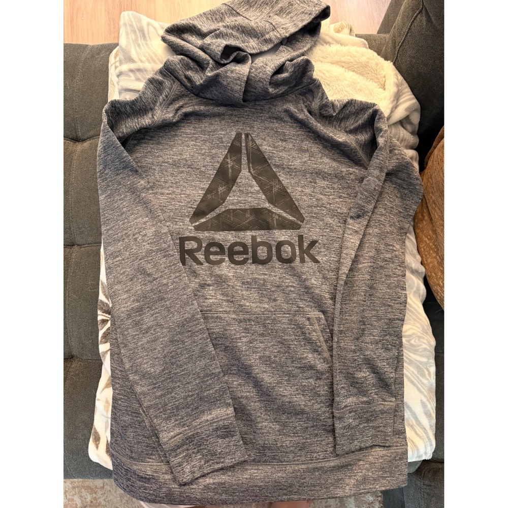 Reebok Kids Gray Heathered Pullover Hoodie Delta Logo Sweatshirt Size Large L